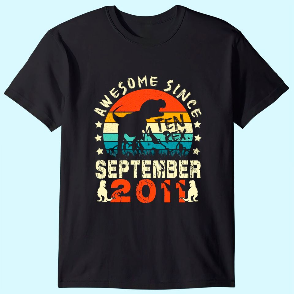 10th Birthday Dinosaur Boy Awesome Since September 2011 Kids T-Shirt