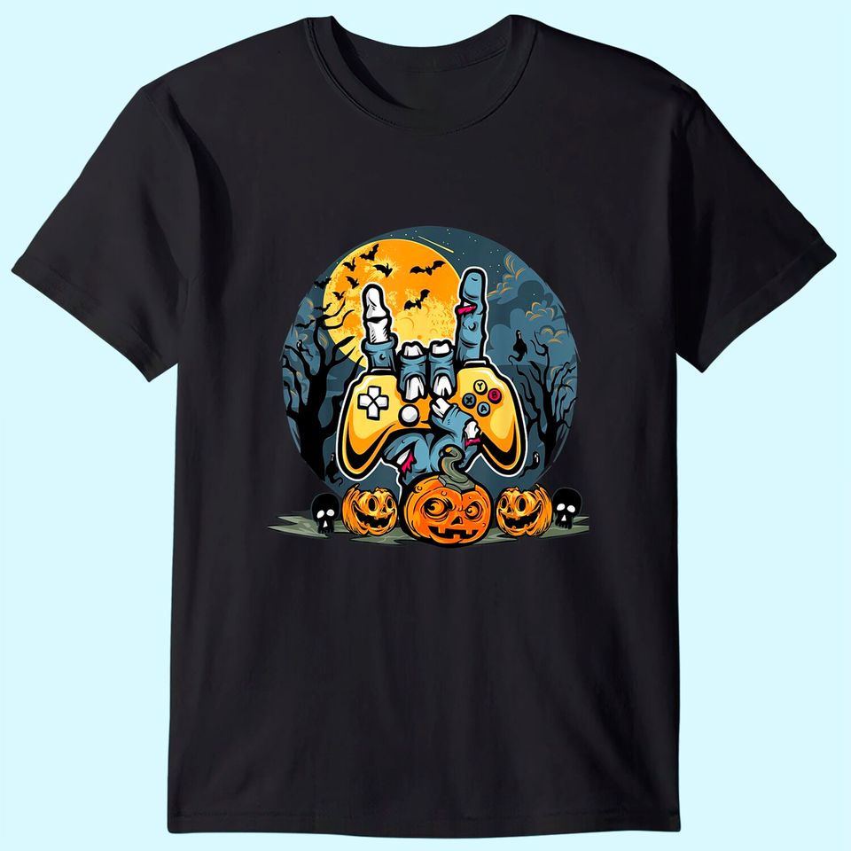 Vintage Halloween Skeleton Gamer Boys Kids Teens Gaming Boys T-Shirt
