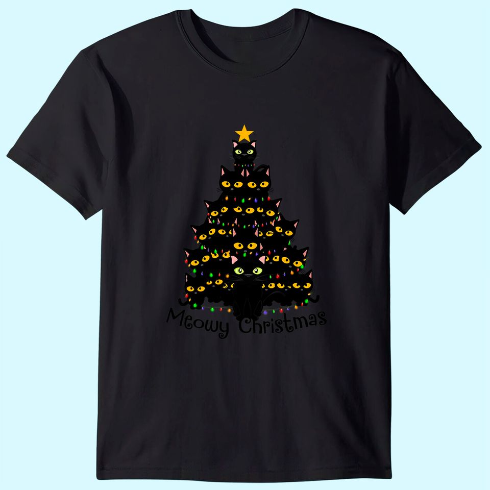 Meowy Cat Christmas Tree Shirt Men Women Tee Plus Size T-Shirt