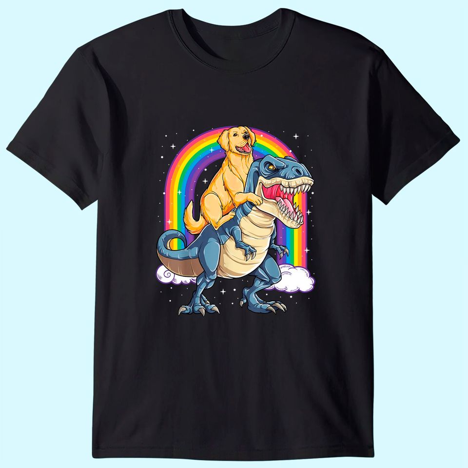 Golden Retriever Riding Dinosaur T Shirt