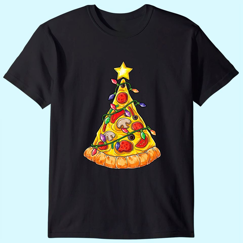 Pizza Christmas Tree Lights Funny Pajama T-Shirt