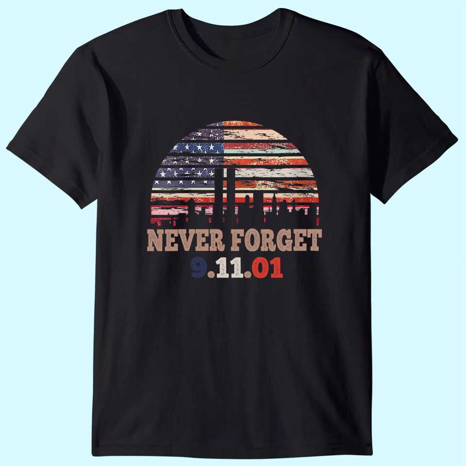 Never forget Patriotic 911 American Flag Retro V Neck T Shirt