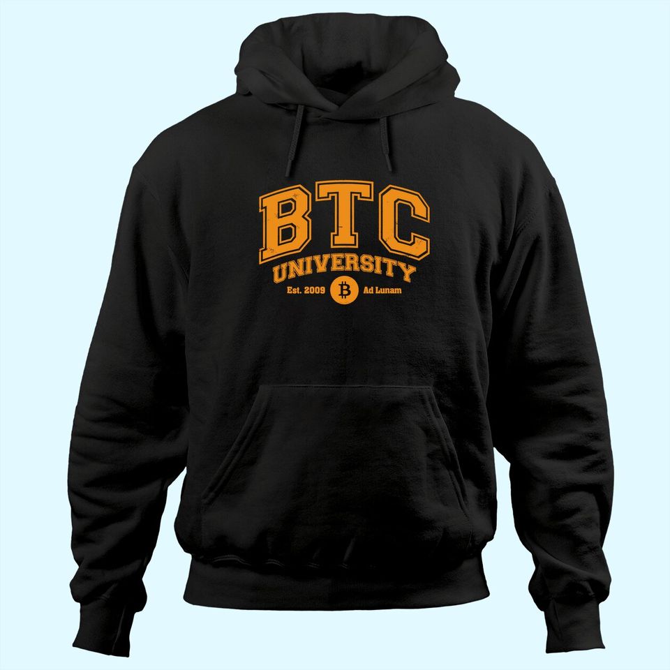 BTC University To The Moon, Funny Distressed Bitcoin College Hoodie
