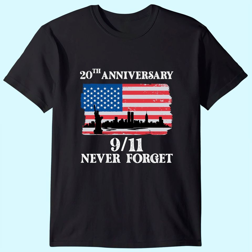 Never Forget 9/11 20th Anniversary 2021 Usa Flag T-Shirt
