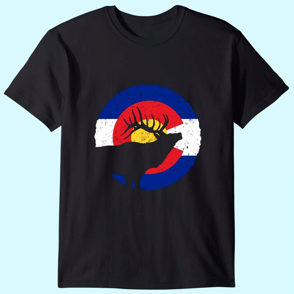 Colorado Elk Hunting T Shirt: CO State Flag Hunter T Shirt