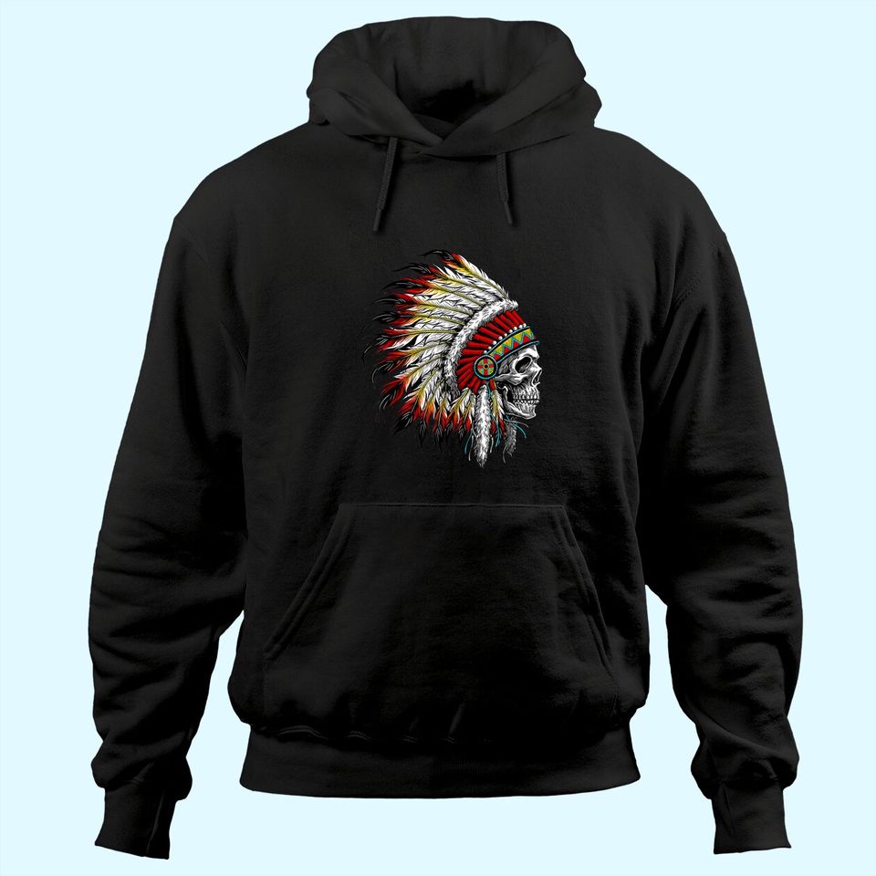 Native American Indian Chief Skull Motorcycle Headdress Hoodie