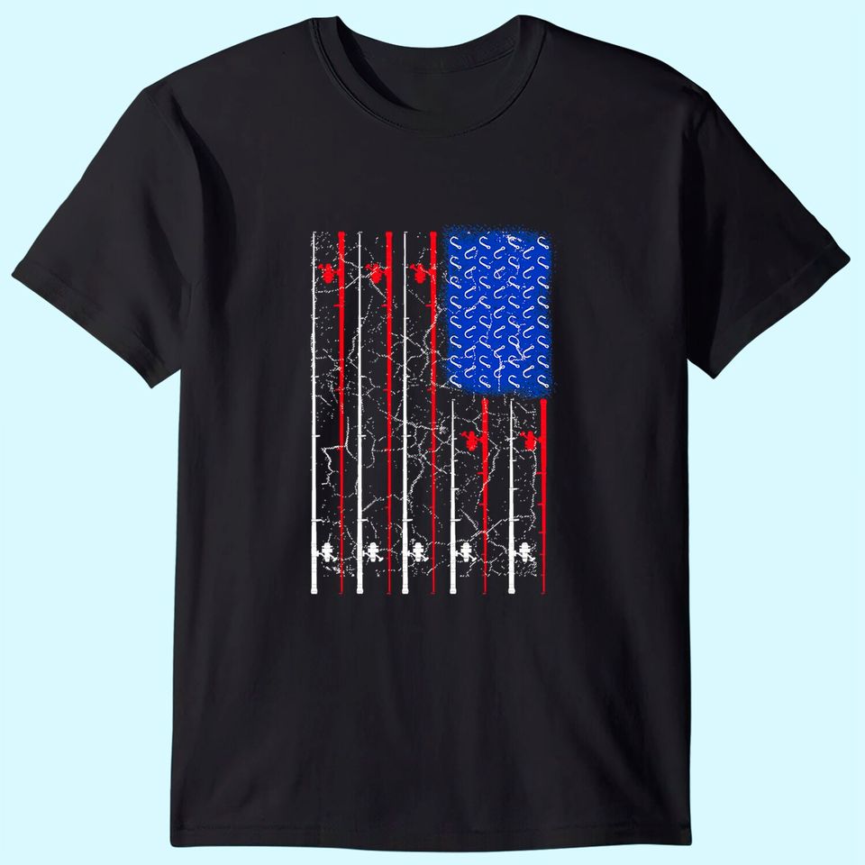 American US Flag Fishing Rod Shirt, Fisherman Top For Him T-Shirt