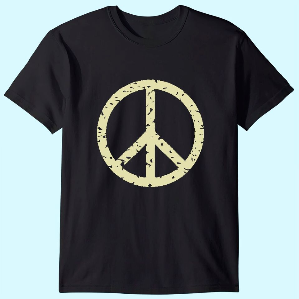 Womens Distressed Vintage Peace Sign Tee Shirt Trendy Hippy V-Neck T-Shirt