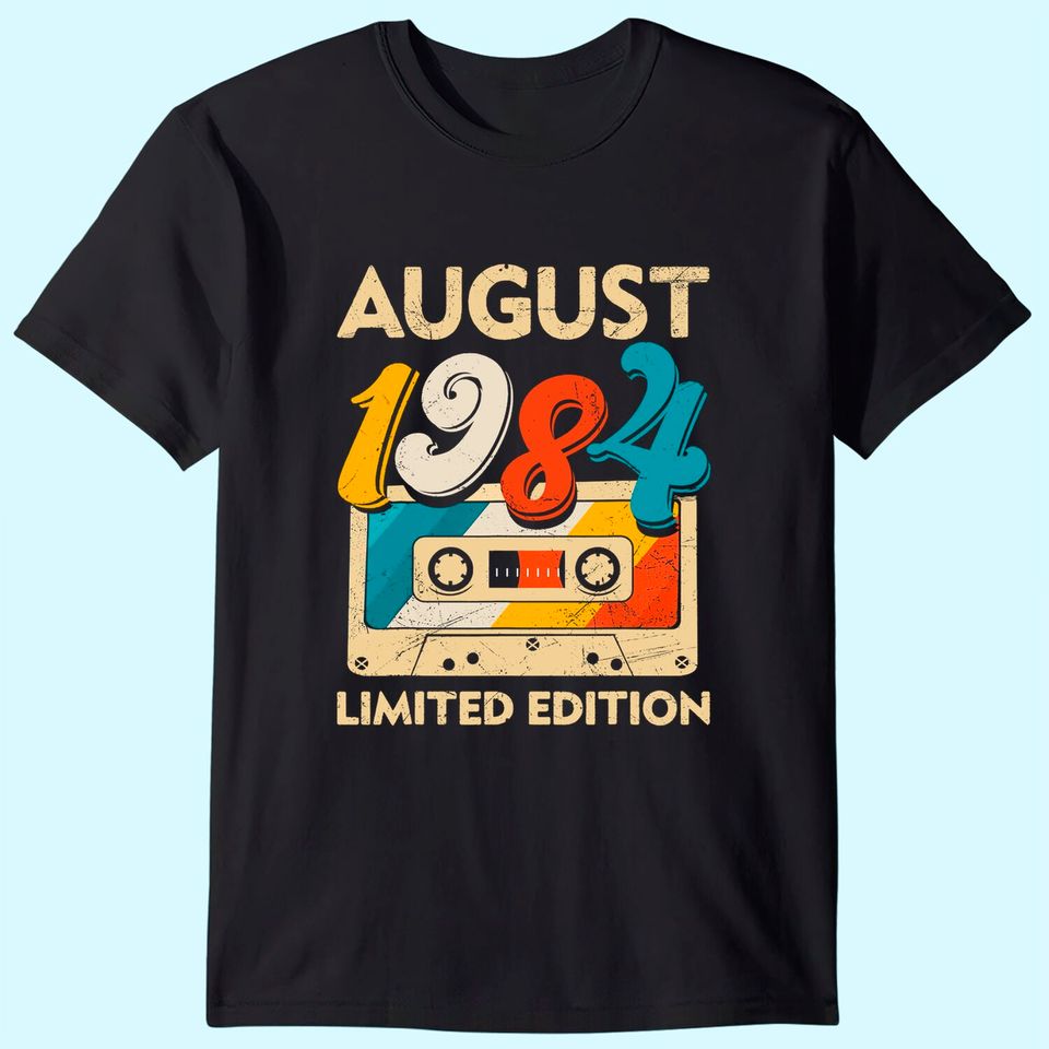 Retro August 1984 Cassette Tape 37th Birthday Decorations T Shirt