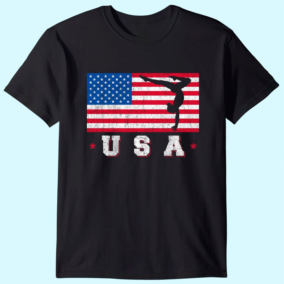 Patriotic Sports American USA Flag Girls Gymnastics T Shirt