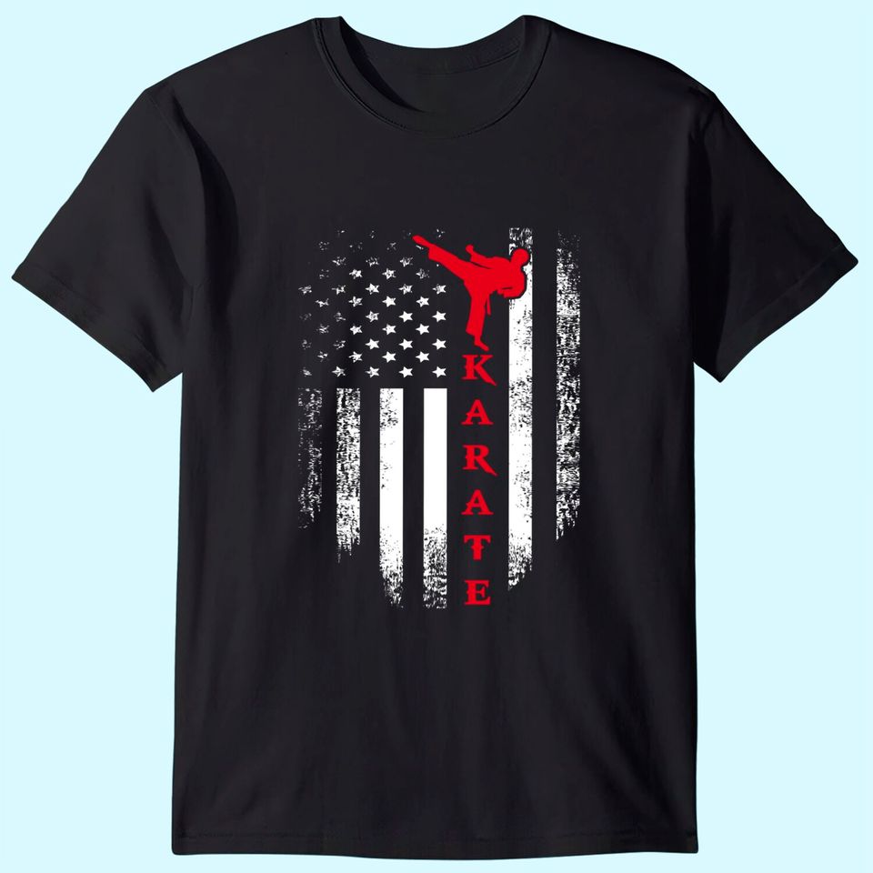 Vintage USA Red White Karate American Flag T Shirt