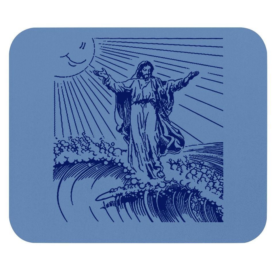 Vintage Retro Christian Mouse Pad, Surfing Jesus Mouse Pad, Cool Surf Mouse Pad Mouse Pad