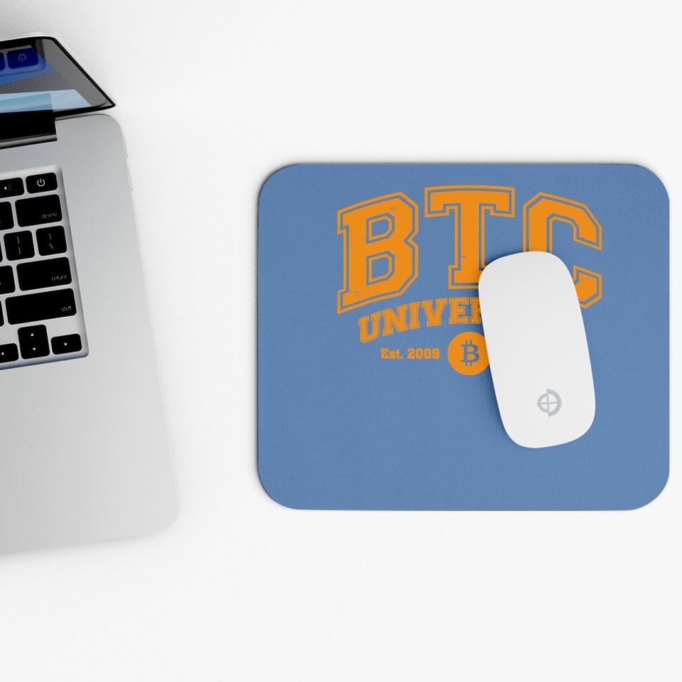 Btc University To The Moon, Funny Distressed Bitcoin College Mouse Pad