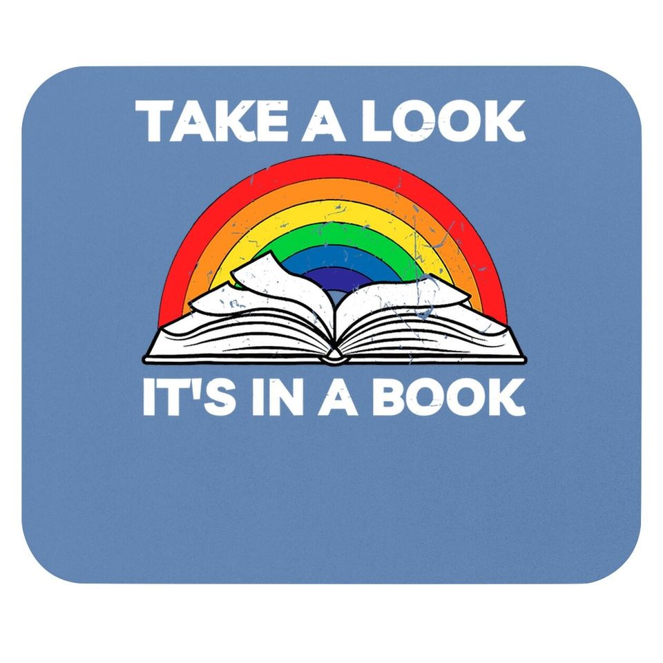 Take A Look It's In A Book Reading Vintage Retro Rainbow Mouse Pad