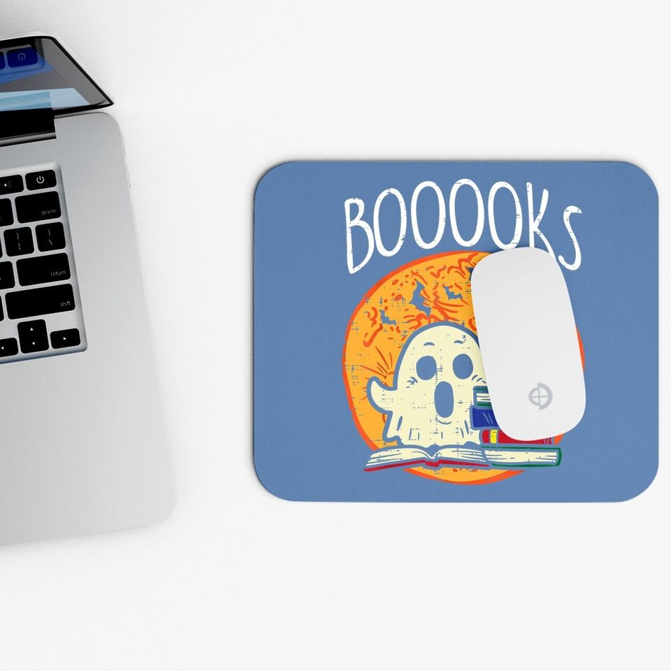 Boooks Moon Ghost Halloween Bookworm Librarian Teacher Book Mouse Pad