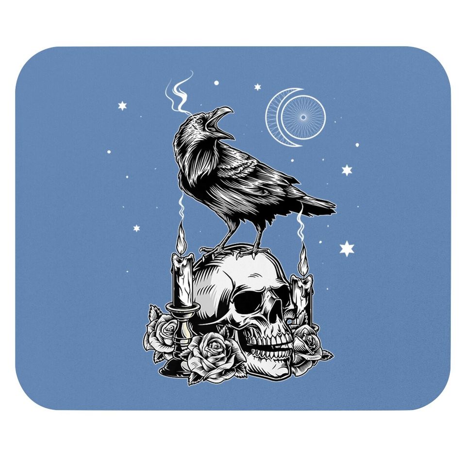 Black Crow Raven Skull Tarot Card Occult Aesthetic Gothic Mouse Pad