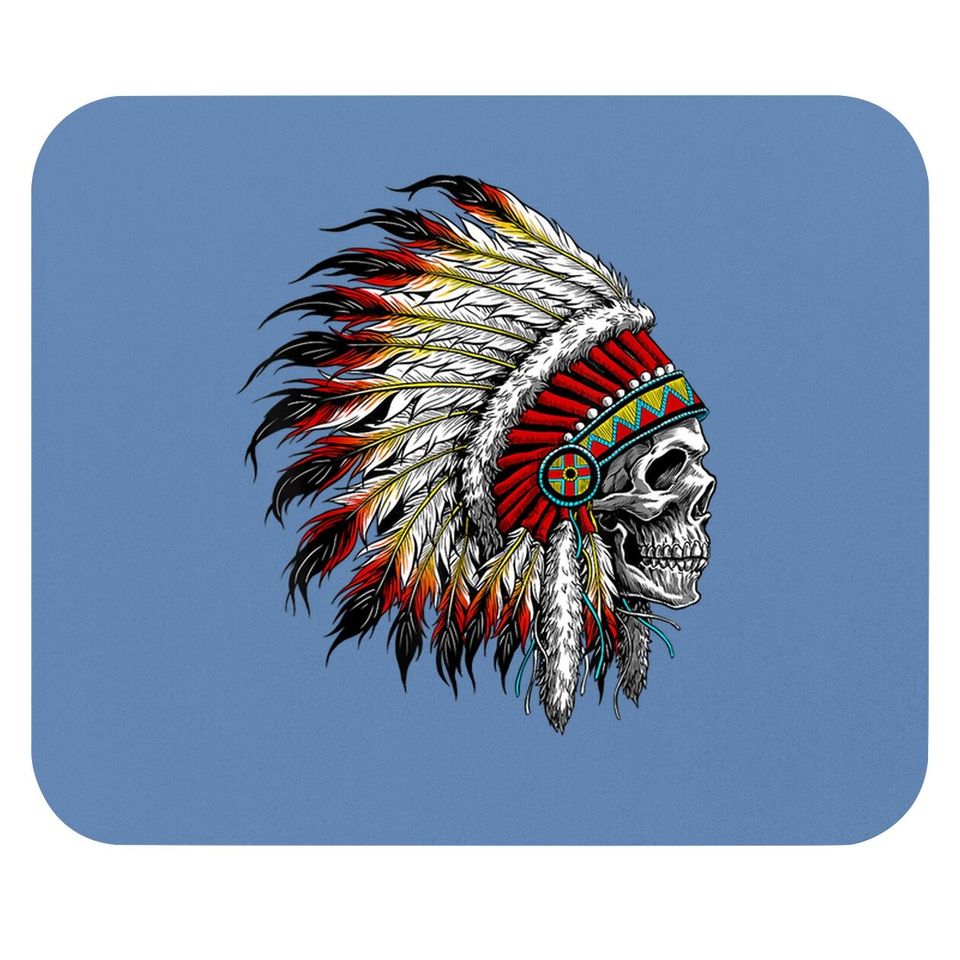 Native American Indian Chief Skull Motorcycle Headdress Mouse Pad