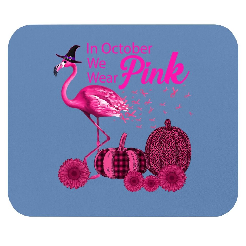 In October We Wear Pink Witch Flamingo Pumpkin Breast Cancer Premium Mouse Pad