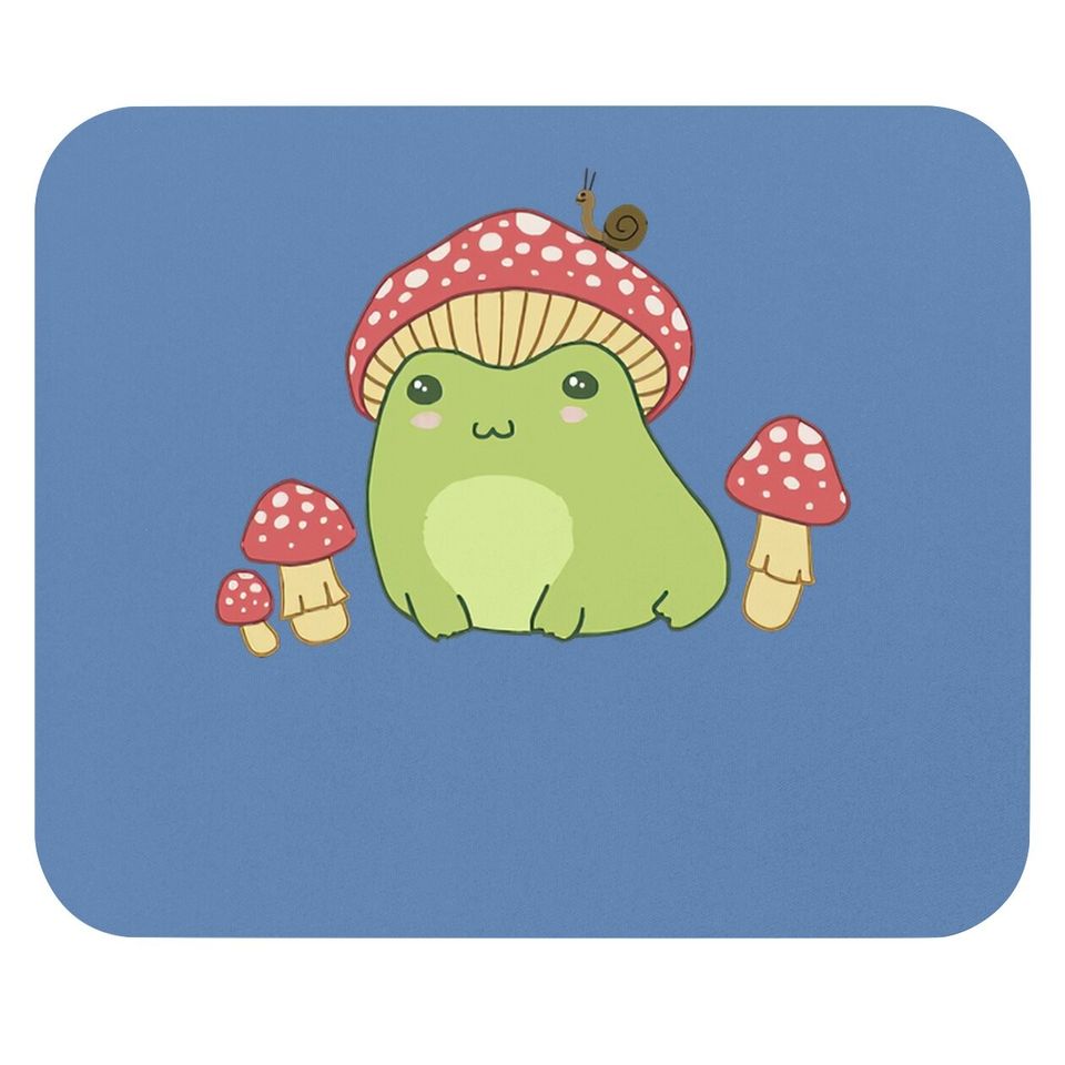 Frog With Mushroom Hat & Snail - Cottagecore Aesthetic Mouse Pad