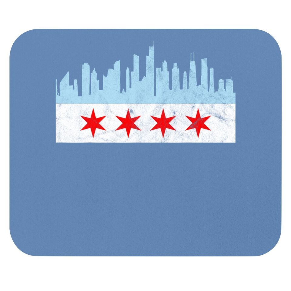 Chicago Flag Distressed Vintage Downtown Skyline Illinois Mouse Pad