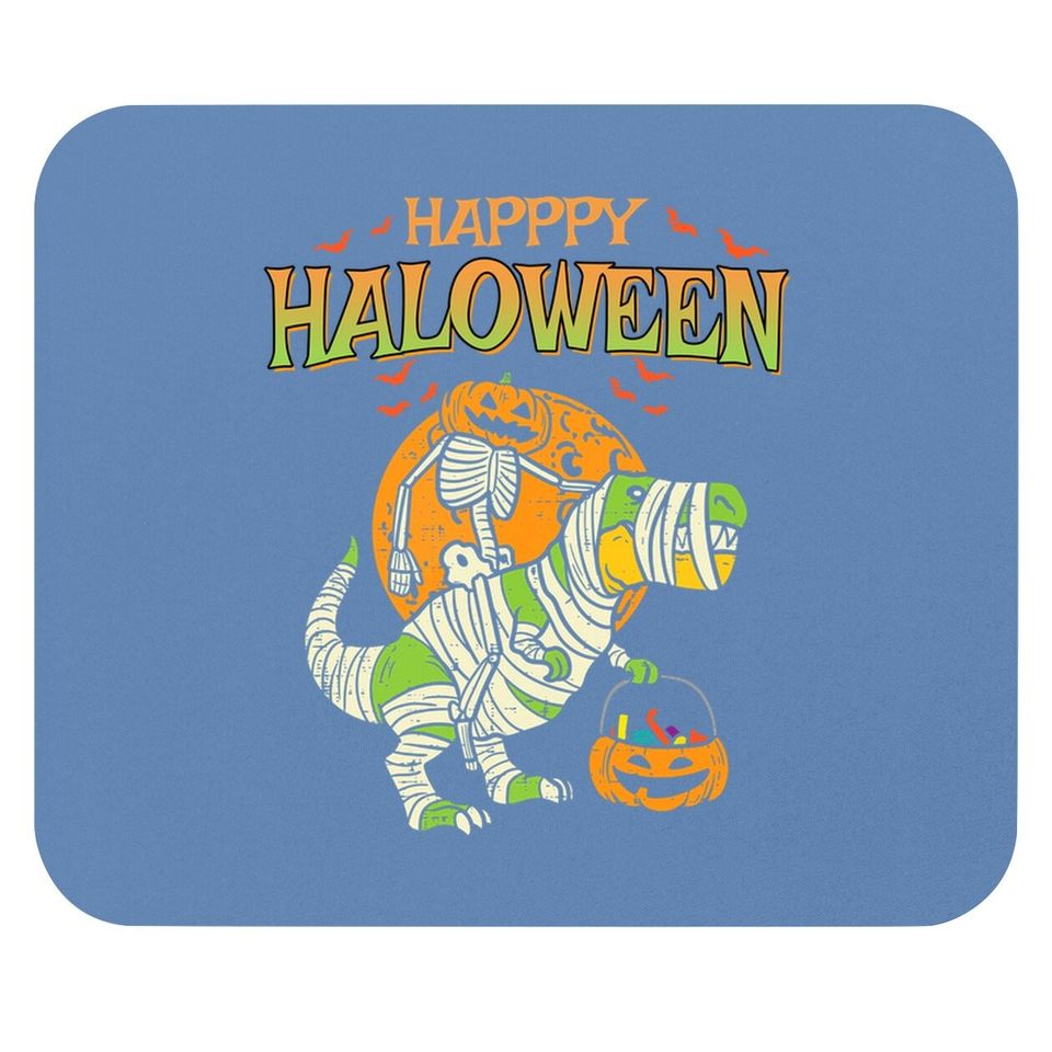 Happy Halloween Pumpkin Skeleton On Trex Funny Halloween Dinosaur Mouse Pad