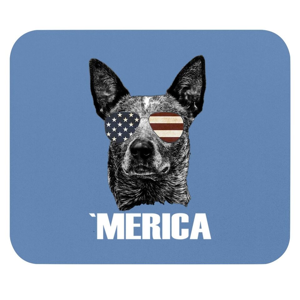 Merica Australian Cattle Dog With Usa Flag Sunglasses Mouse Pad