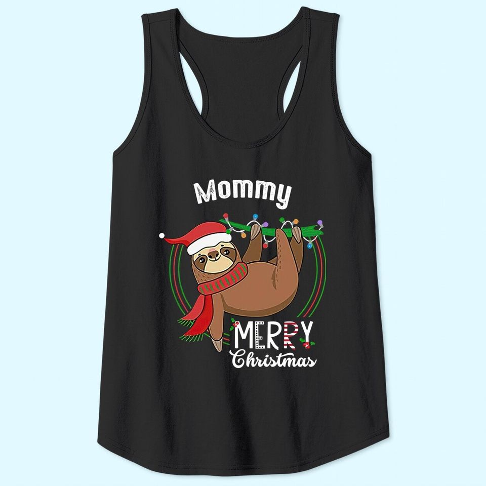 Custom Matching Sloth Merry Christmas Pajamas Mommy Tank Tops