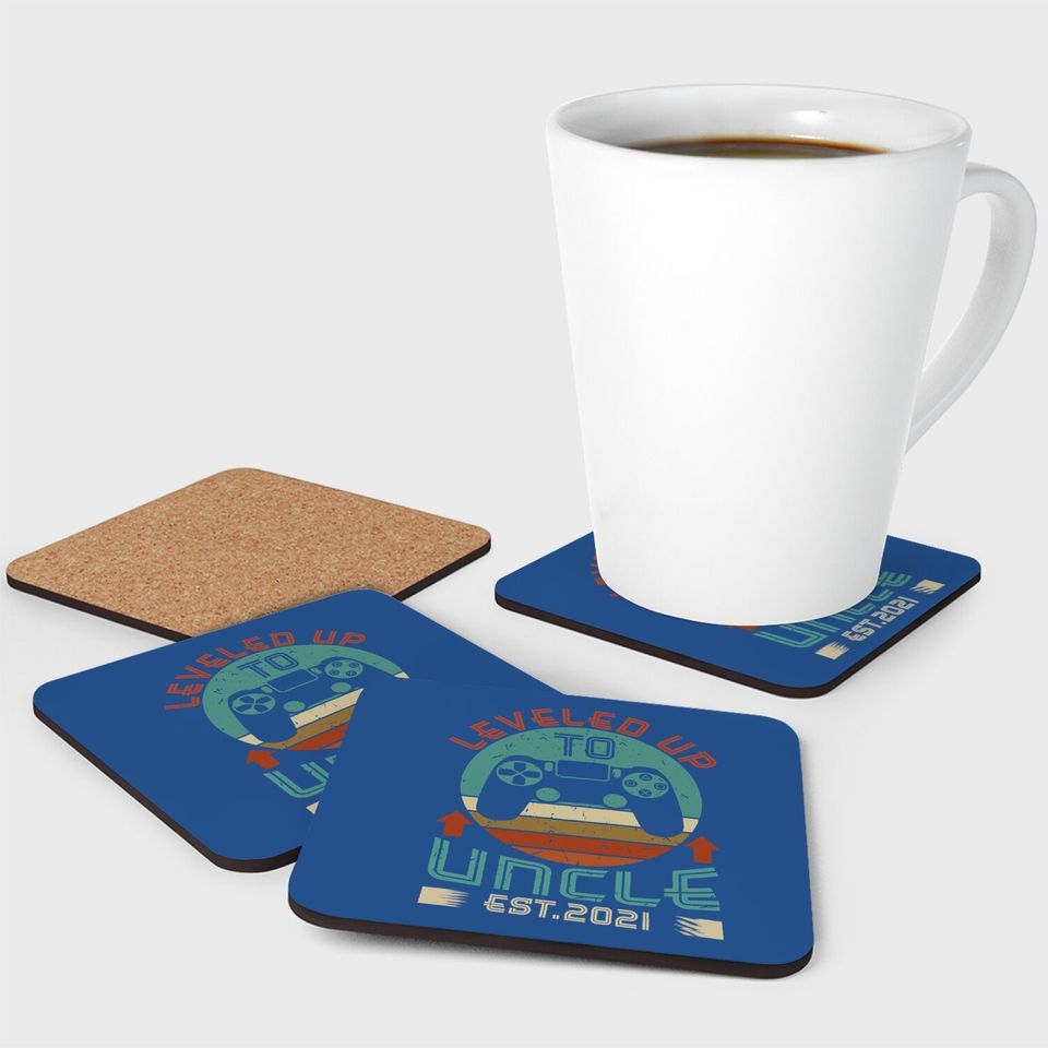 Promoted To Uncle Est 2021 Leveled Up Funny Coaster