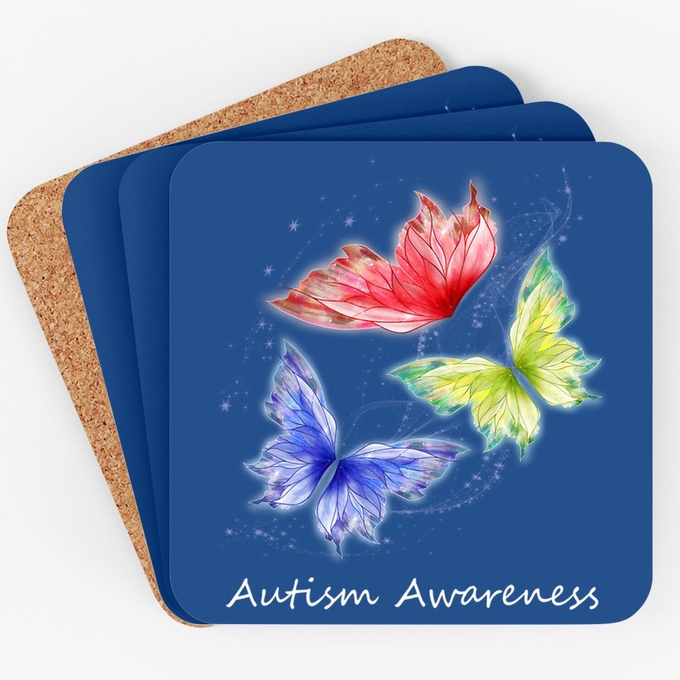 Autism Awareness Butterflies Without Puzzle Pieces Colorful Coaster