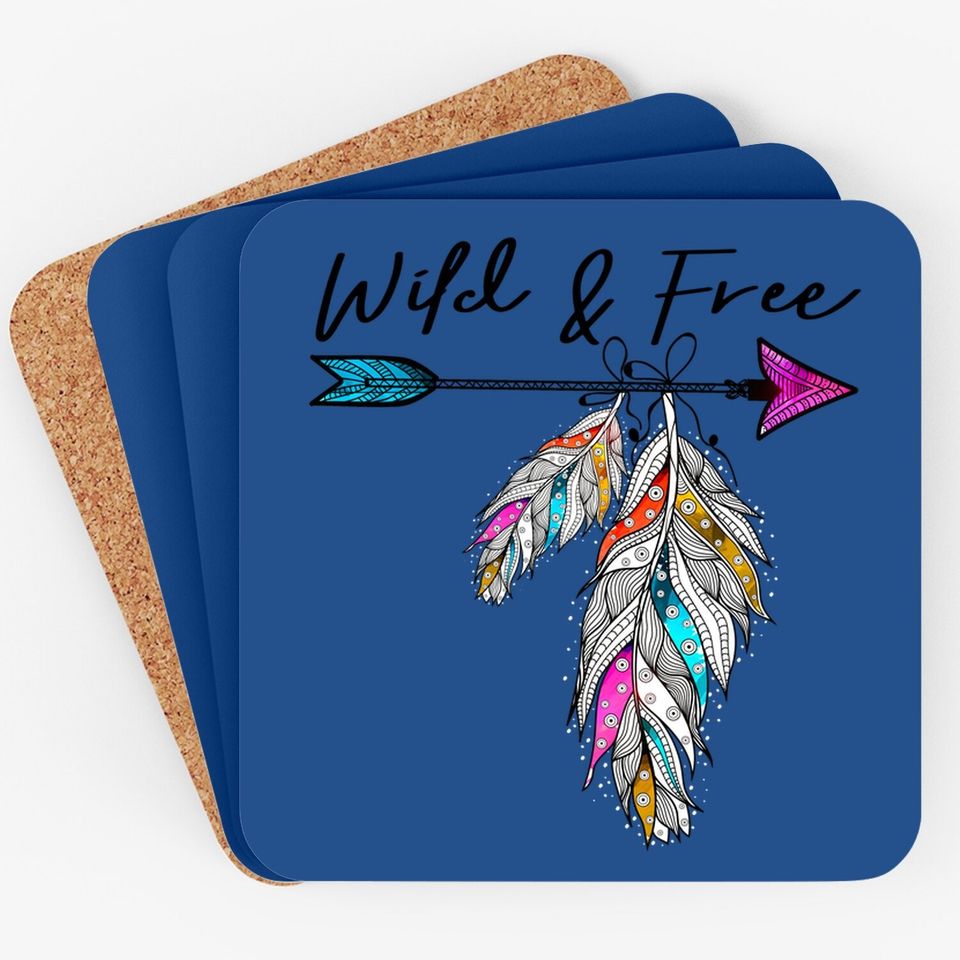 Wild And Free Bohemian Native Arrow Feathers Boho Coaster