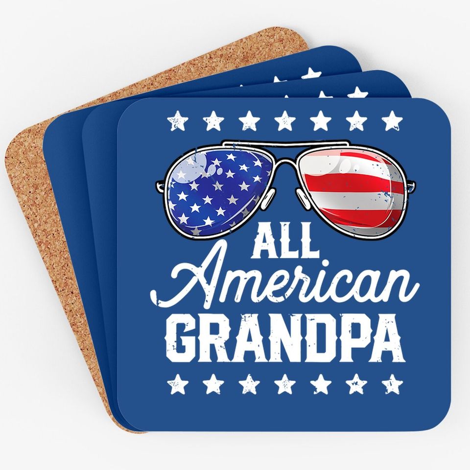 All American Grandpa 4th Of July Family Matching Sunglasses Coaster