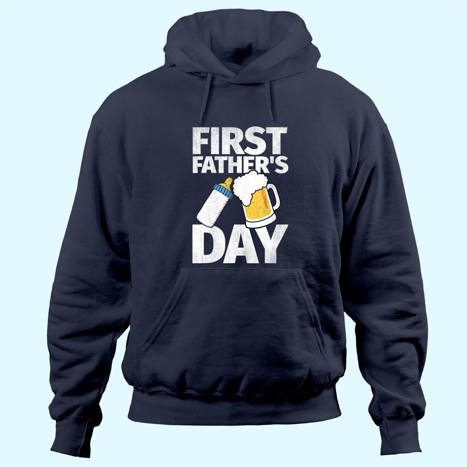 Mens First Father's Day Gift Beer Baby Bottle Dad Daddy Funny Hoodie