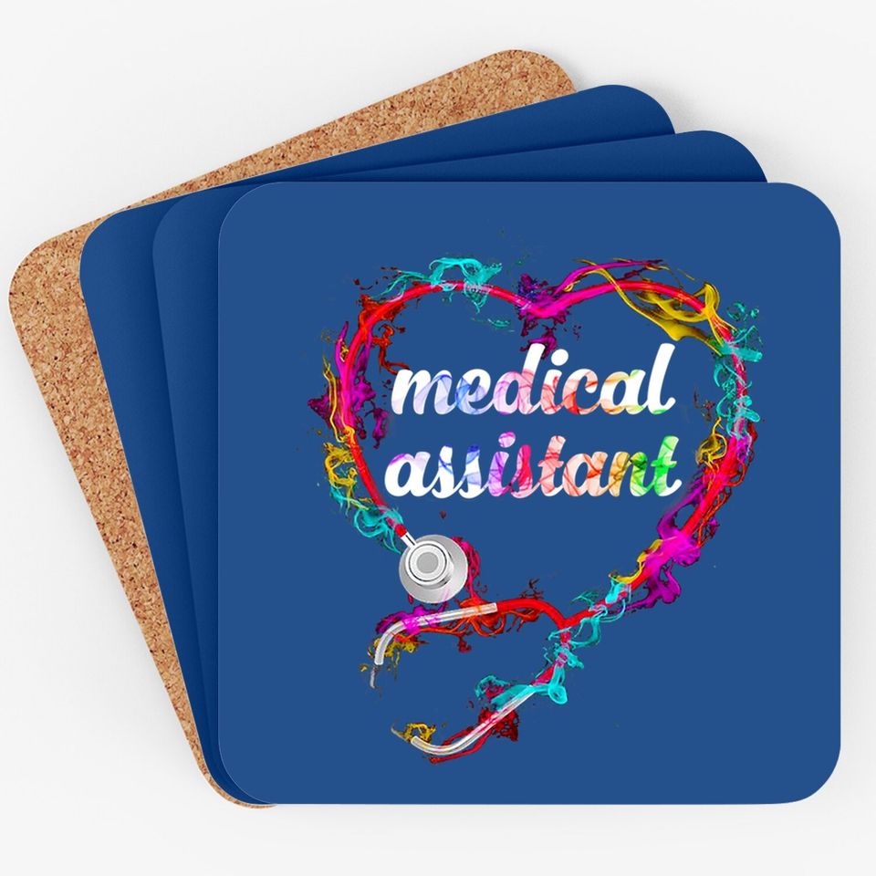 Cute Medical Assistant Colorful Stethoscope Heart Coaster