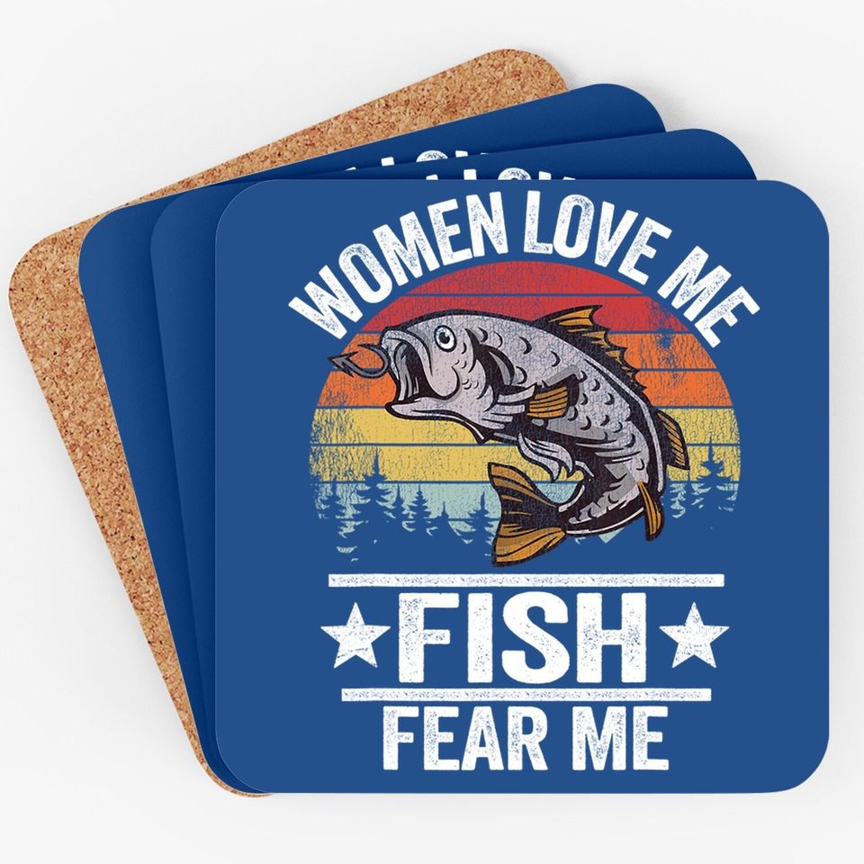 Love Me Fish Fear Me Fisher Vintage Funny Fishing Coaster
