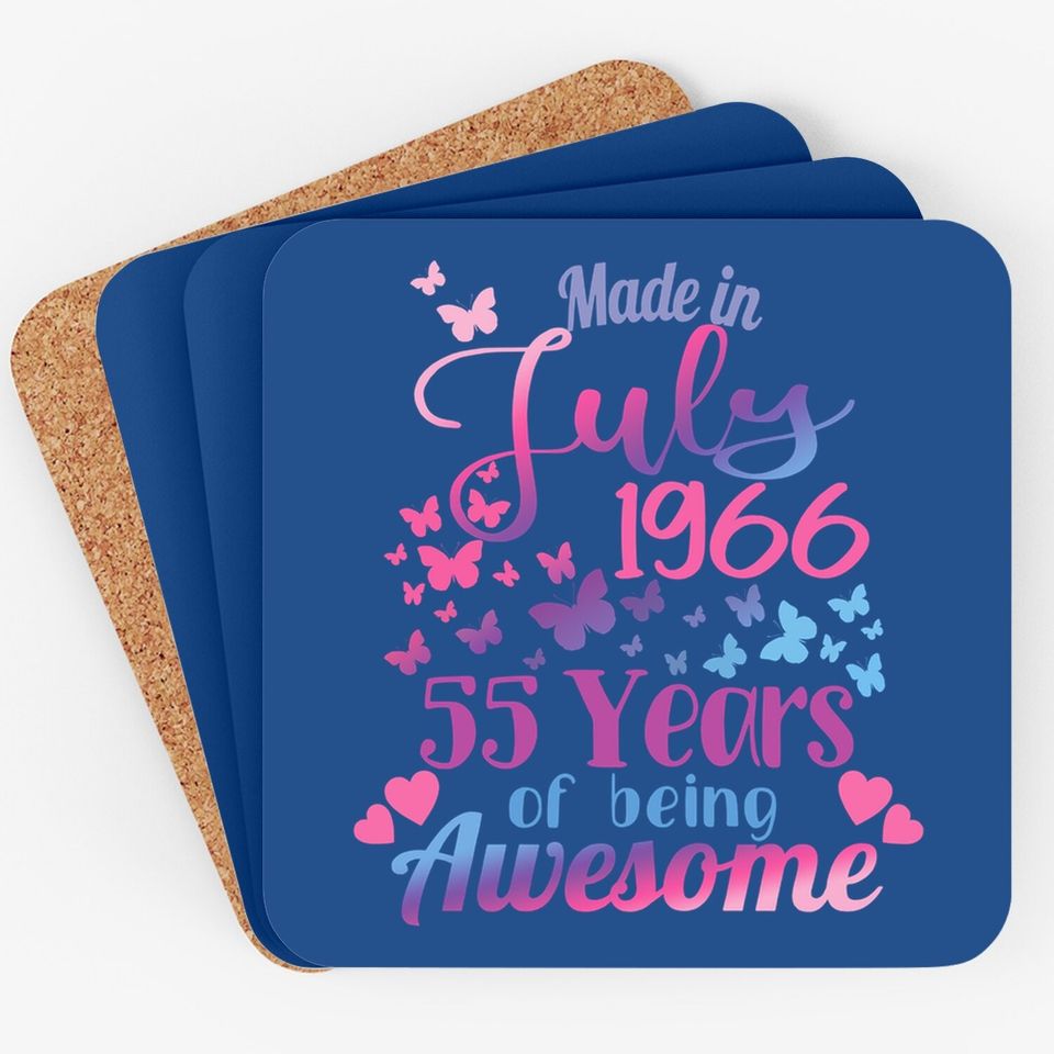 55th Birthday, July 1966, For Women, 55 Years Old, Awesome Coaster