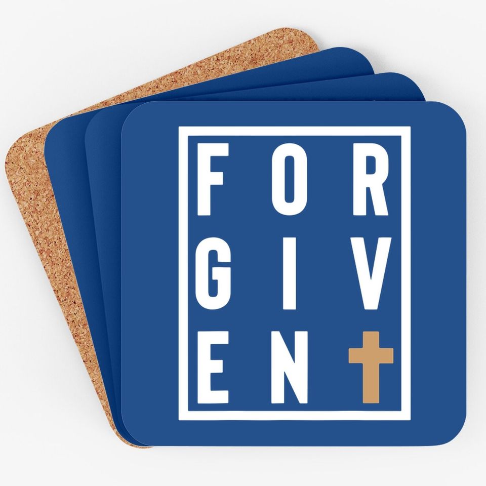 Forgiven Cross Jesus God Christian Faith Word Box Coaster