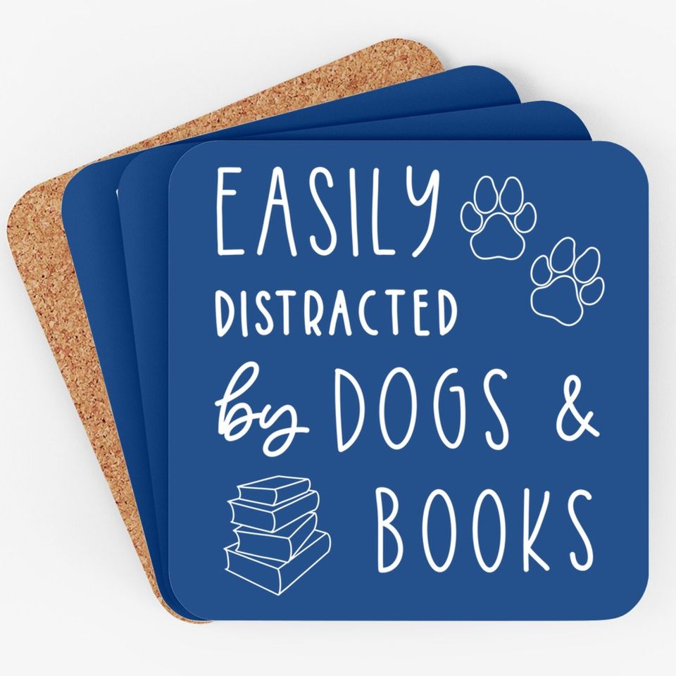 Funny Dog Easily Distracted Dogs Books Coaster