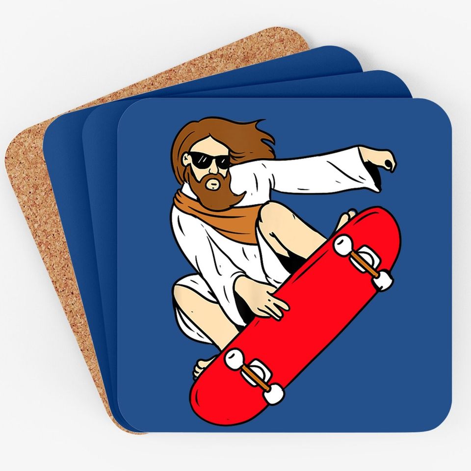 Jesus Riding Skateboard Coaster
