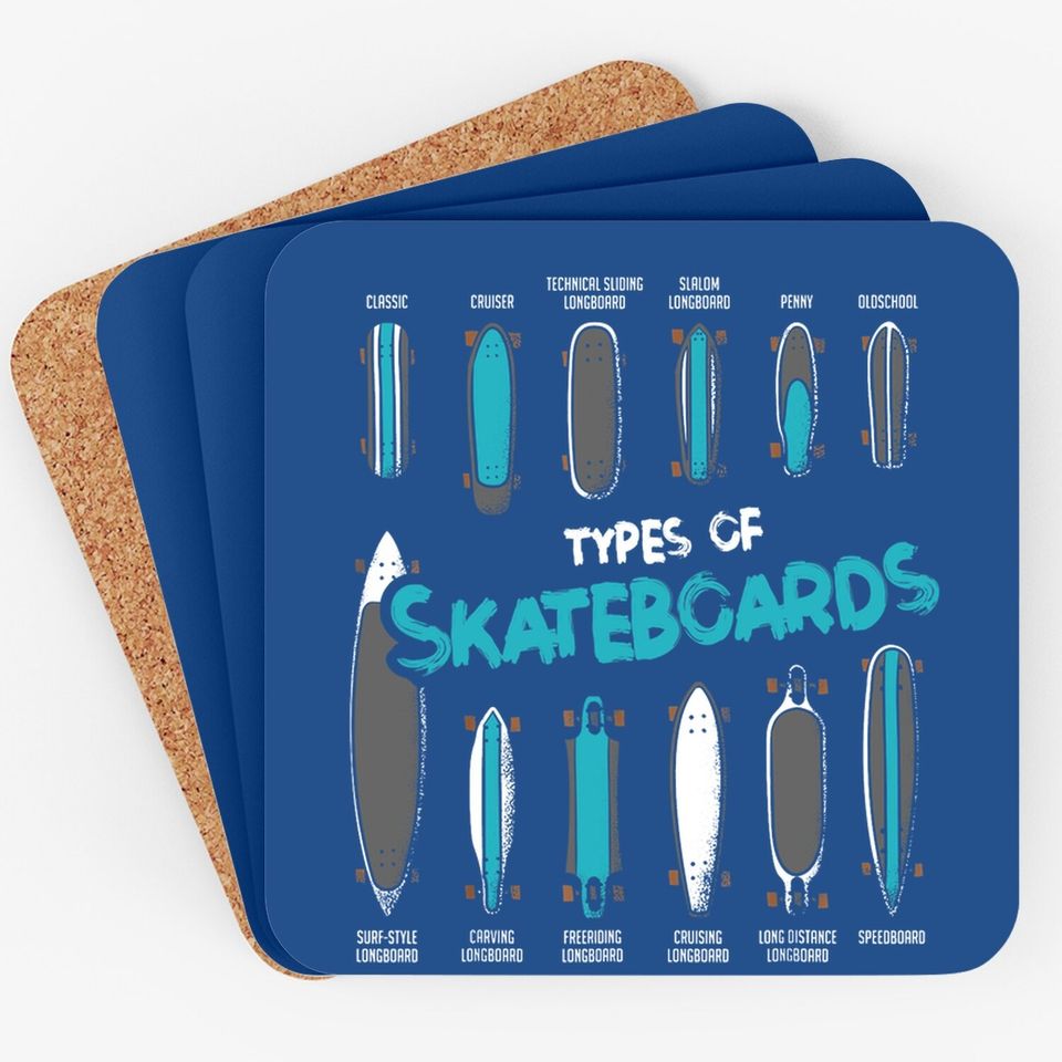 Types Of Skateboards Retro Boy Girl Skateboard Gift Coaster