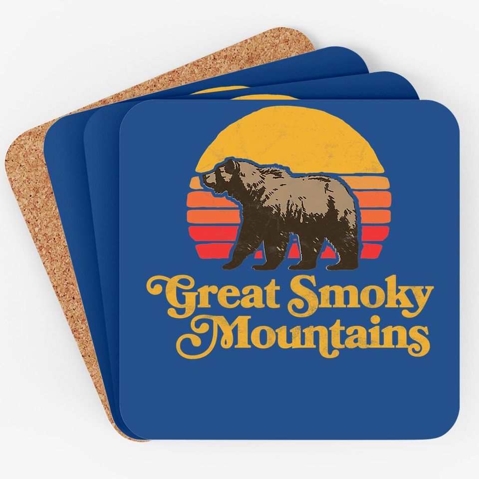 Retro Great Smoky Mountains National Park Bear 80s Graphic Coaster