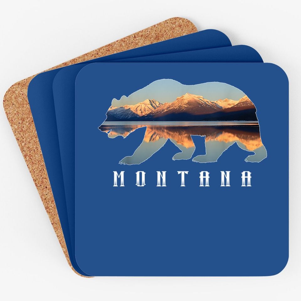 Montana Bear With Glacier National Park Lake Image Souvenir Coaster