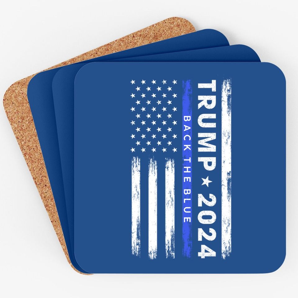 Pro Trump 2024 Back The Blue Thin Blue Line American Flag Coaster