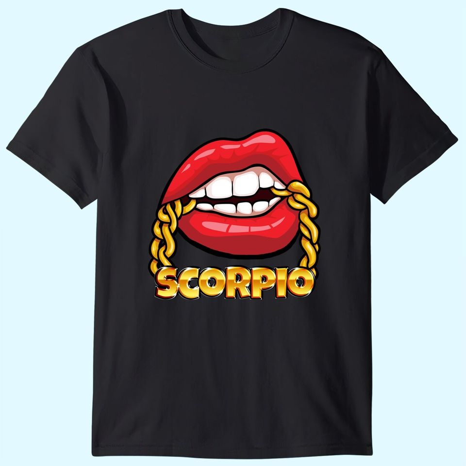 Juicy Lips Gold Chain Scorpio Zodiac Sign T Shirt