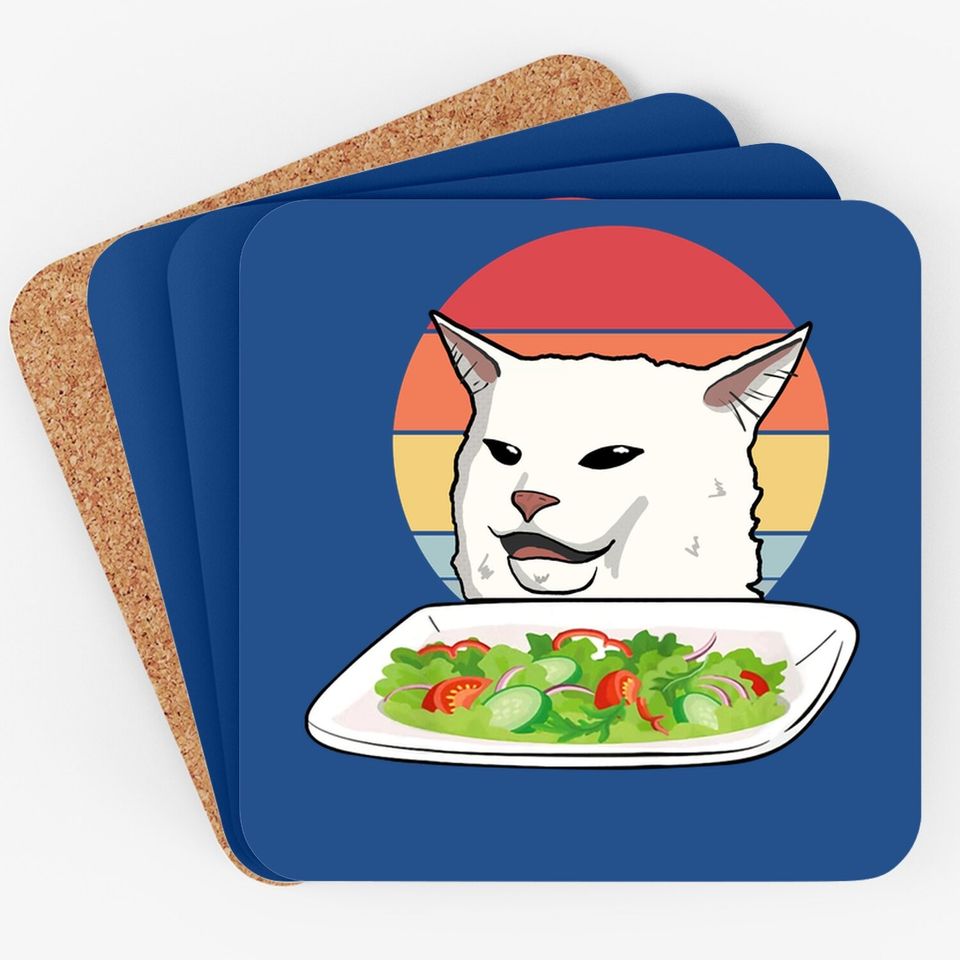 Angry Yelling At Confused Cat At Dinner Table Meme Coaster
