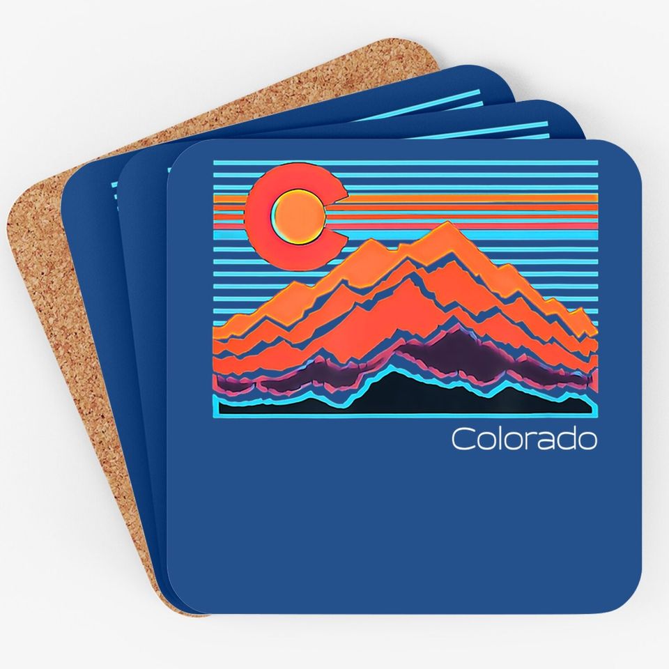 Vintage Colorado Mountain Landscape And Flag Graphic Coaster