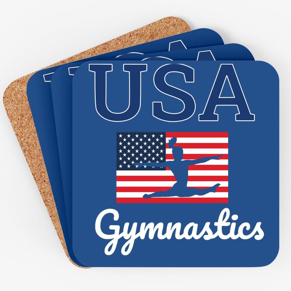 Girl Tumbling Team Gear Gymnastics Usa American Flag Coaster
