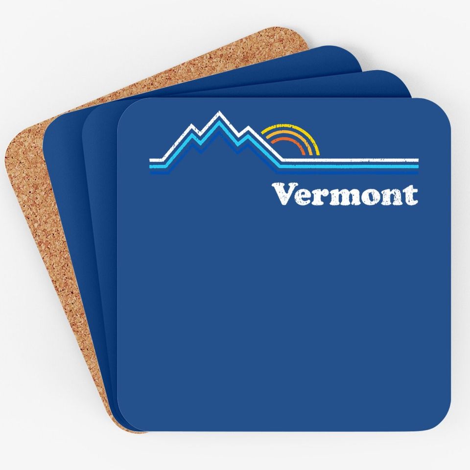 Retro Vermont Vintage Sunrise Mountains Coaster