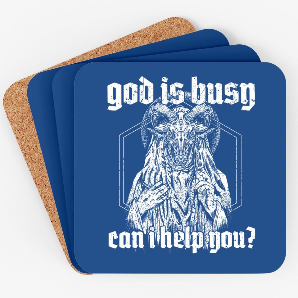 God Is Busy Can I Help You Baphomet Coaster
