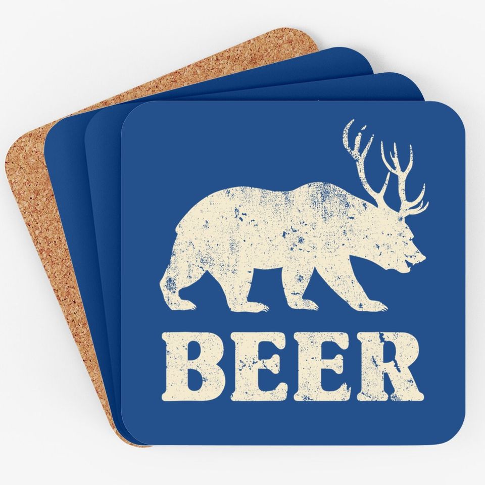 Vintage Bear Deer Funny Beer Coaster