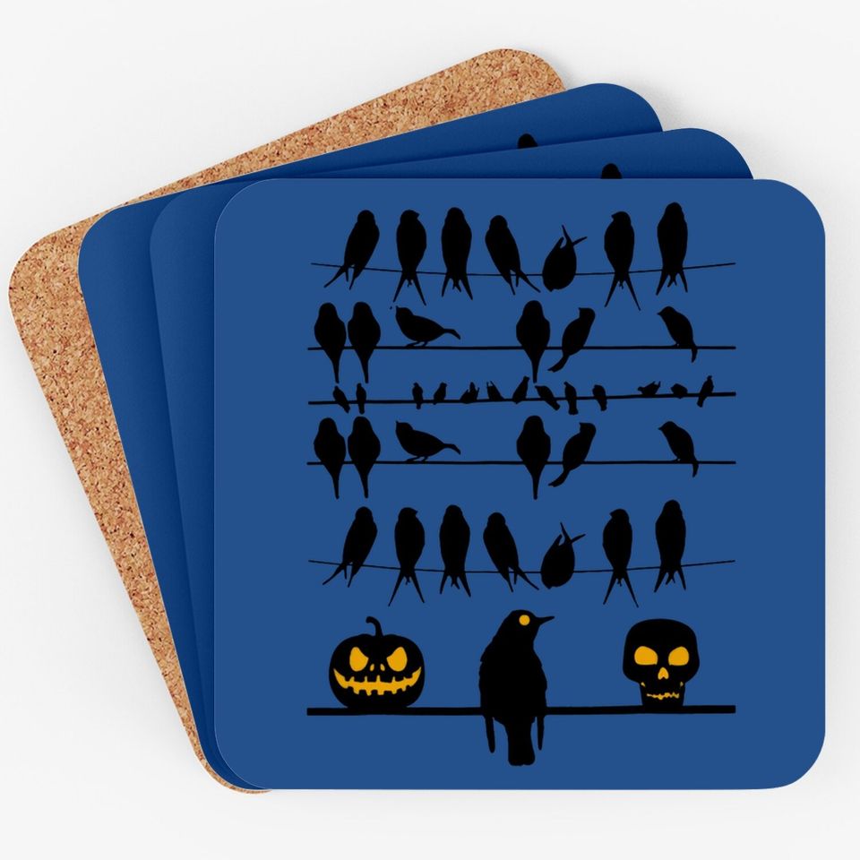 Birds Pumpkin Skullcap Halloweem Costume Coaster